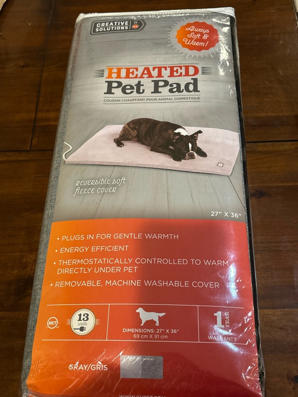 Gray Heated Pet Pad - Reversible Soft Fleece Cover
